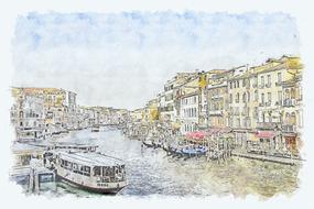 drawing of a channel in Venice