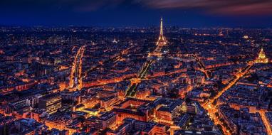 Cityscape of Paris at night in France