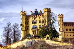 Hohenschwangau Castle, Gothic Revival palace on hill at winter in germany, FÃ¼ssen