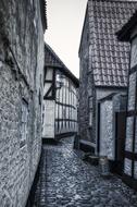 medieval architecture of the old town in black and white background