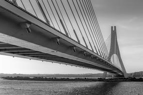 monochrome, river delta bridge