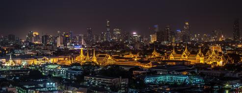 Grand Palace in city at night, thailand, Bangkok