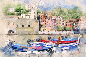 drawing of boats remi houses