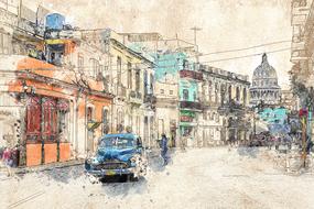 Cuba Oldtimer drawing