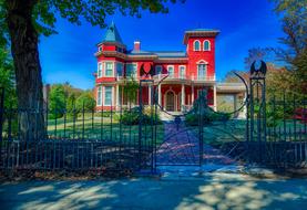Stephen King House in garden at fall, usa, maine, bangor