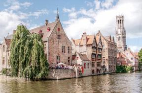 historical architecture in a medieval city in brugge, belgium