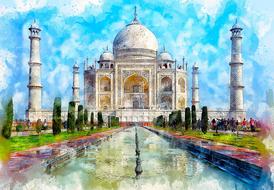 taj mahal monument drawing