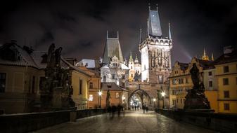 castle near the bridge in prague at night