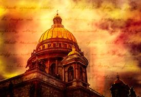 the image of St. Isaac's Cathedral in St. Petersburg against the background of the letter