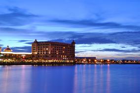 evening photo of an ocean front building in Mauritius