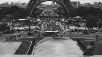 view of the landmarks of paris in black and white background