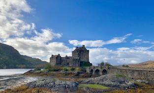 Eilean Donan Castle in scenic landscape, uk, Scotland