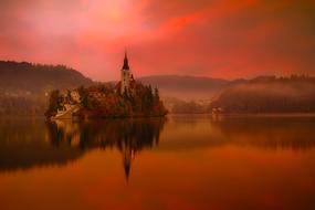 red Lake Bled, Slovenia on the beautiful landscape