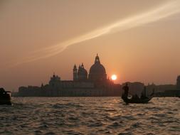 gondolas in venice at sunset