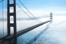 perspective of Golden Gate Suspension Bridge at misty morning, usa, california, san francisco