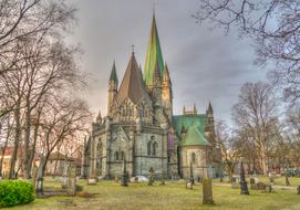 graveyard near Nidaros Cathedral at fall, Norway, Trondheim