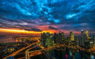 colorful evening sky over new york architecture