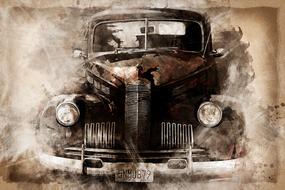 digital black and white image of vintage car