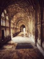 long Cloister in medieval Cathedral, uk, england, gloucester