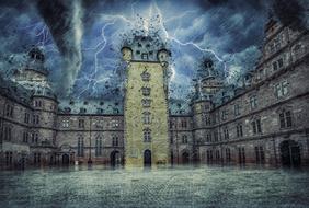 thunderstorm over Aschaffenburg Castle