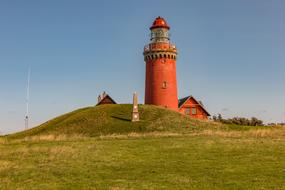 old red Lighthouse at sky, Denmark