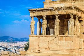 ruin of historical building with Caryatids, Greece, Athens