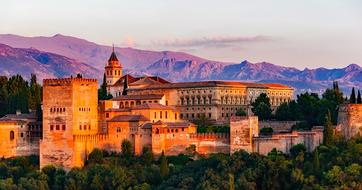 Charles V Palace at scenic evening landscape, spain, granada