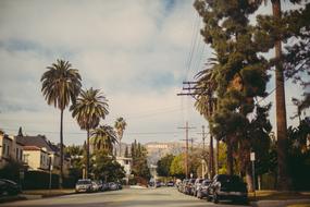 distant Hollywood Sign on Mount Lee, view from old City, usa, california, los angeles