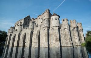 Medieval Gravensteen Castle on water at summer, belgium, Ghent