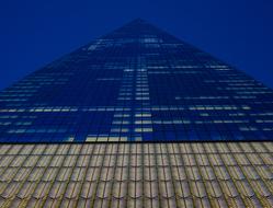 skyscraper in new york at night, bottom view