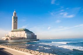 Landscape of a mosque on the Atlantic coast in Casablanca in Morocco