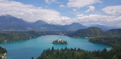 Church on small island in Lake Bled, slovenia