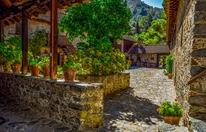 patio in the monastery, cyprus, kalopanayiotis