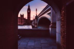 Beautiful London, with the Bridge, Big Ben clock on the tower and Parliament, at colorful and beautiful sunrise