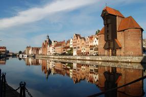 Old Town mirroring on Motlawa river, poland, GdaÅsk