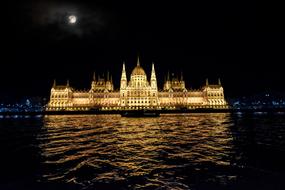 night photo of the parliament building in Budapest