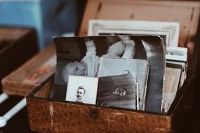 old box with vintage picture