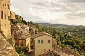 ancient hillside buildings in Tuscany Italy