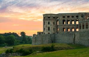 castle ruins at sunset