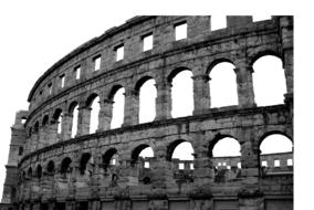 monochrome photo of Isolated Colosseum