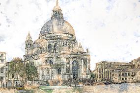 drawn cathedral in Venezia, Italy
