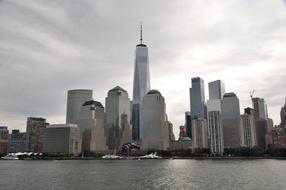 Skyline of downtown with Skyscrapers on waterfront, usa, manhattan, New York city