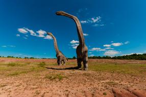 two figures of herbivorous dinosaurs in the park