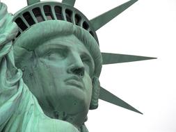 Beautiful, green Liberty Statue, with the crown, in Manhattan, New York, USA