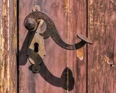 Handle Rusty on the old door close up