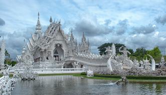 white temple near a lake in Thailand