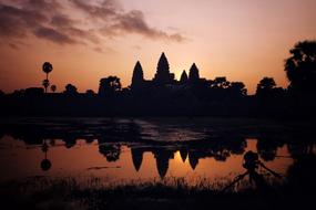 night photo of Angkor Wat temple complex in Cambodia