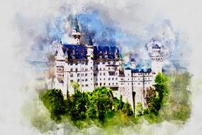 european castle as a watercolor painting