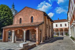 courtyard of Basilica of Sant'Ambrogio at summer, italy, milan