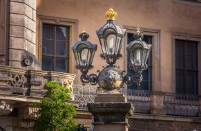 Close-up of the beautiful, black and gold lanterns in Dresden, Germany